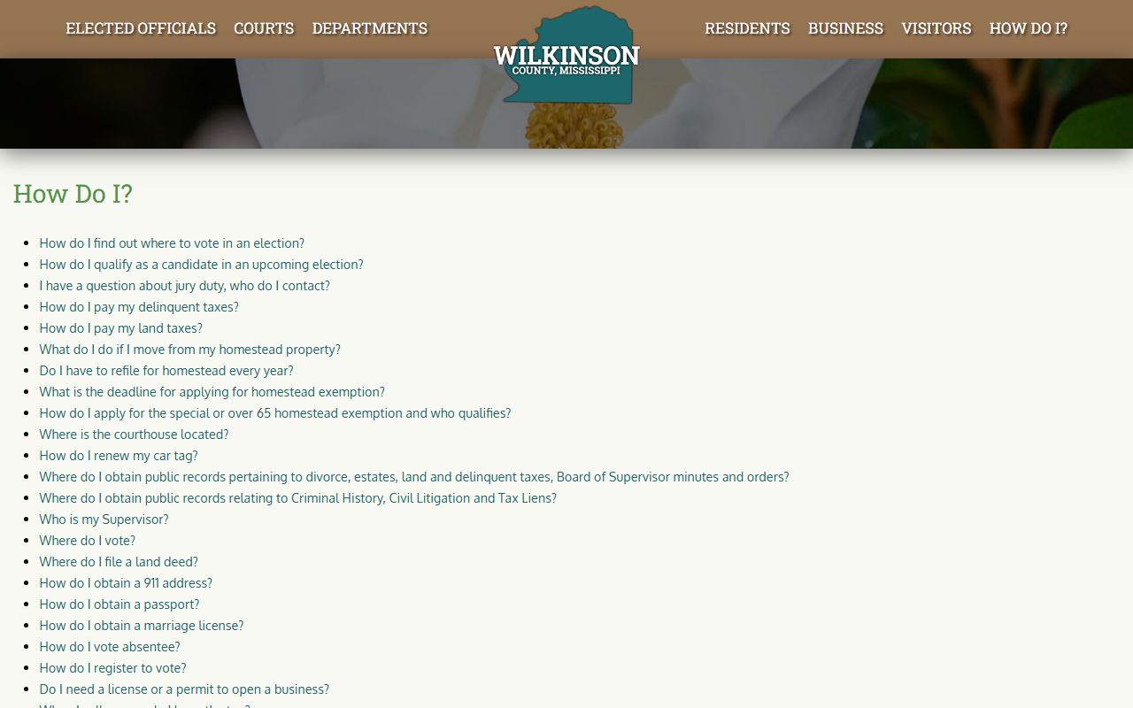 Wilkinson County clerk record-routing answers on the official county FAQ page