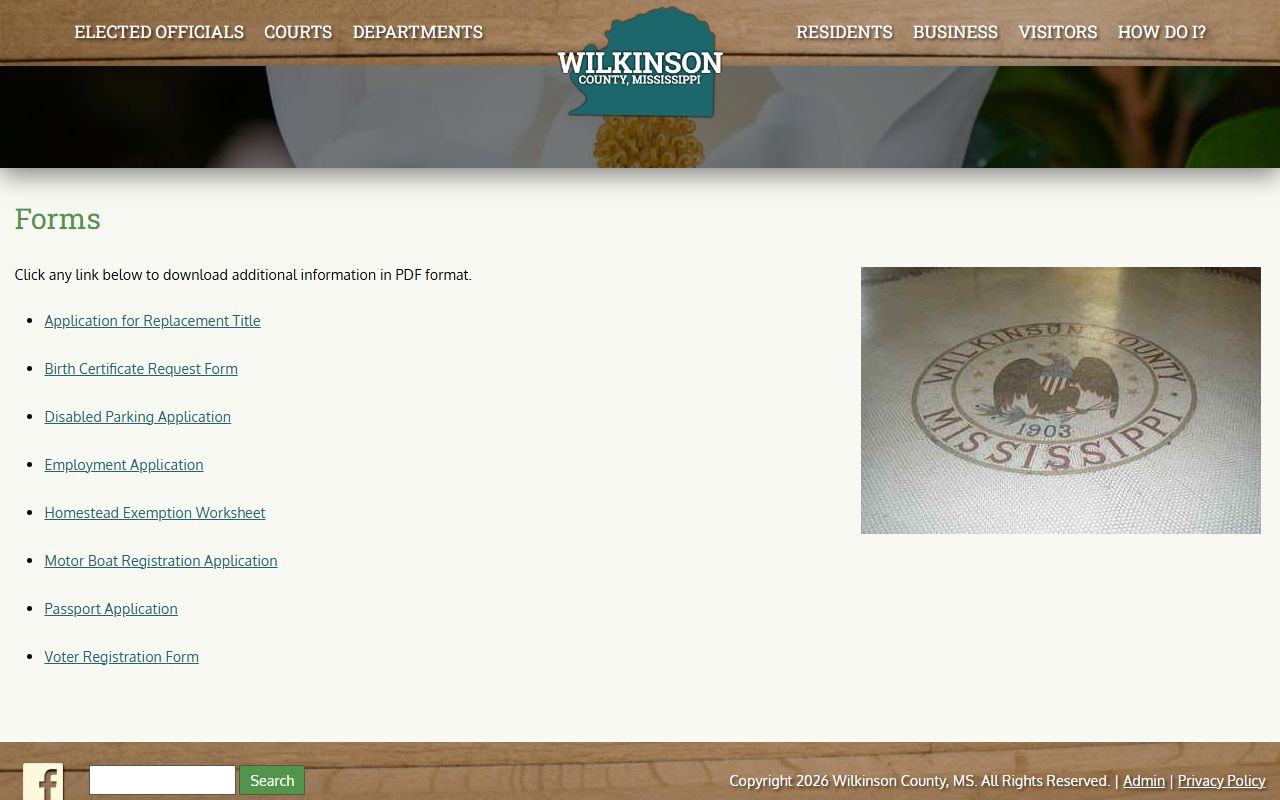 Wilkinson County clerk official county forms page listing available county forms
