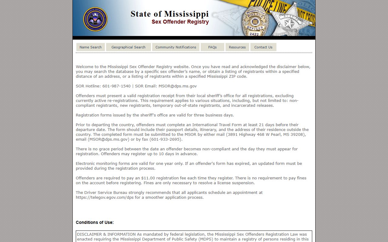 Wilkinson County arrest records Mississippi DPS sex offender registry search page
