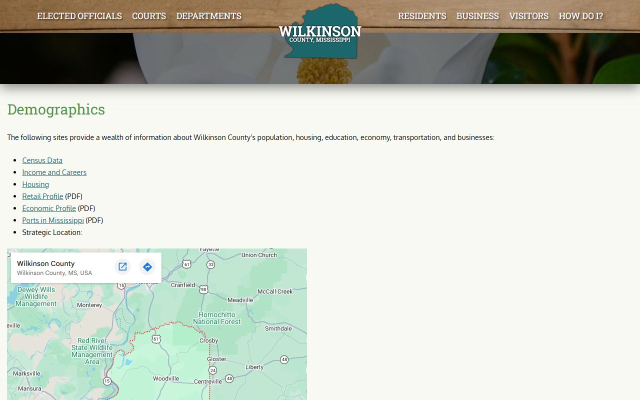 Official Wilkinson County demographics page linked from court records resources