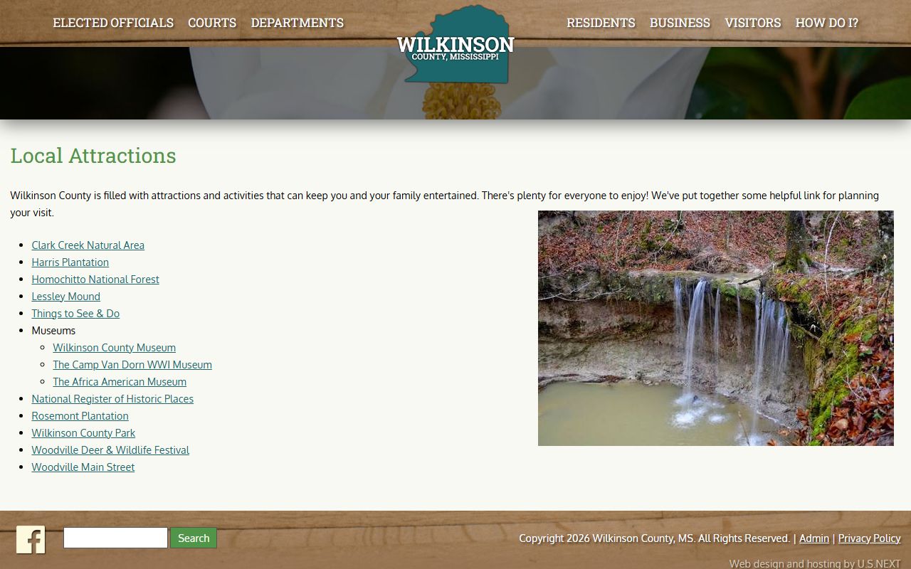 Official Wilkinson County local attractions page near the courthouse for court records visitors