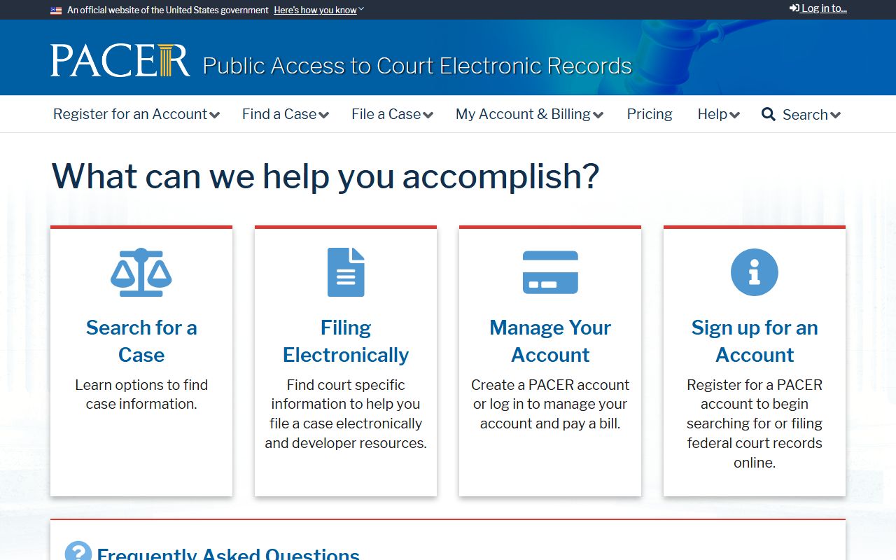PACER federal case search homepage for Wilkinson County court records
