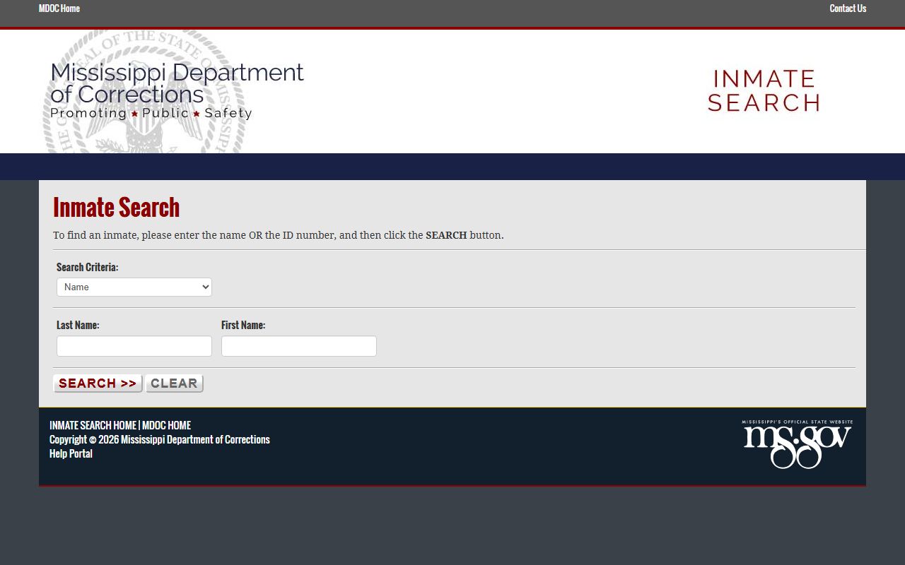 Wilkinson County inmate search using the MDOC inmate search form fields