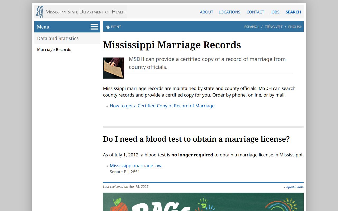 Wilkinson County marriage records guidance on the Mississippi State Department of Health marriage license FAQ page