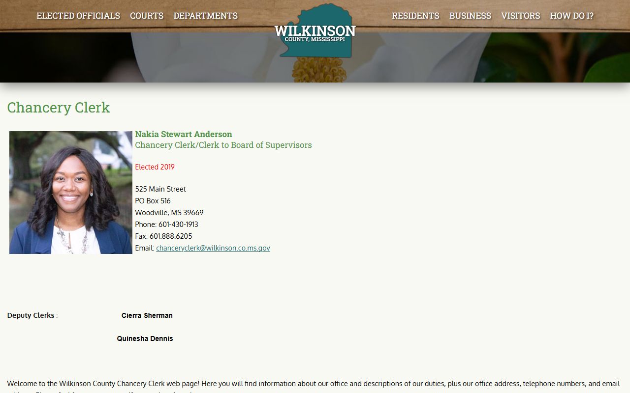 Wilkinson County probate records contact details on the official Chancery Clerk page