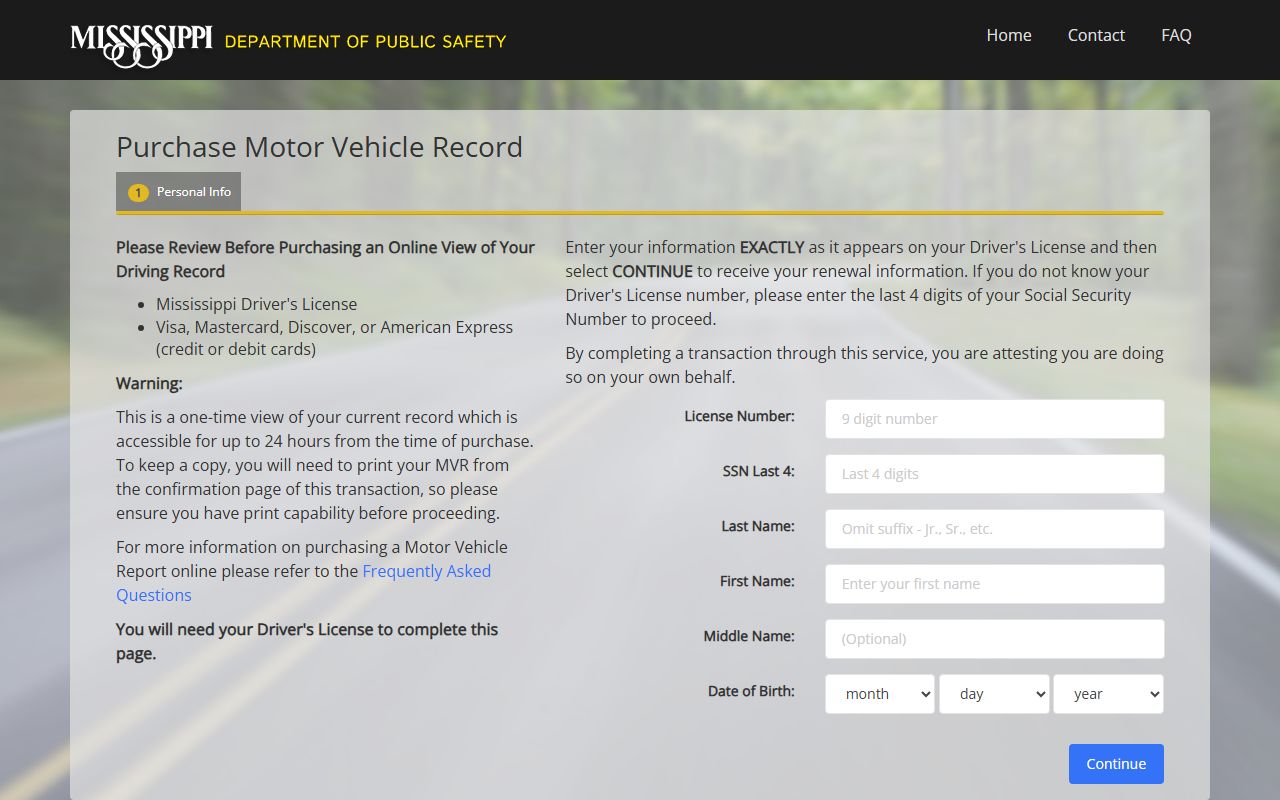 Wilkinson County traffic court records link to the Mississippi DPS motor vehicle record self-service portal