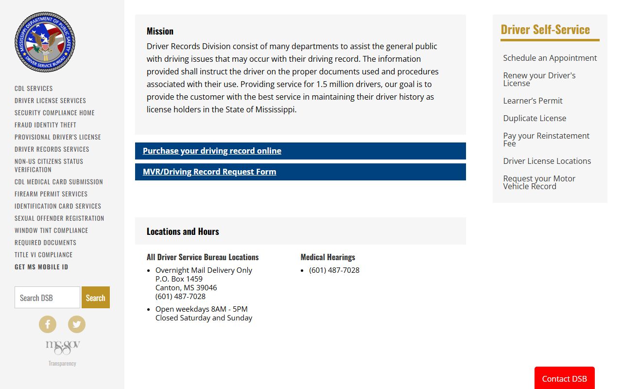 Wilkinson County traffic court records guidance on the Mississippi DPS Driver Records division page
