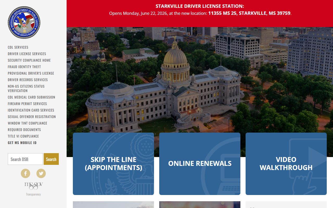 Wilkinson County traffic court records resource on the Mississippi DPS Driver Service Bureau homepage